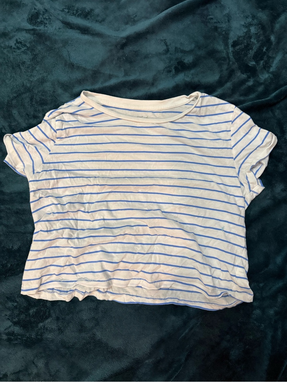 White & Blue Striped Juniors Tee - Casual Short Sleeve Top